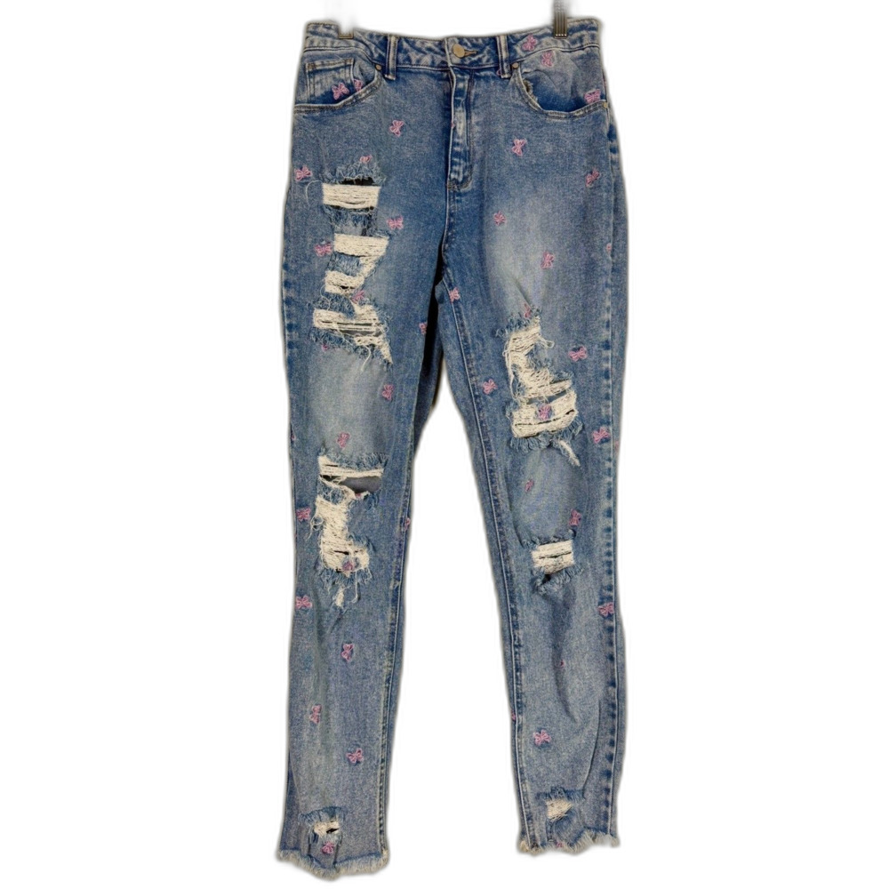 Tinseltown Y2K Butterfly Embroidered Distressed Skinny Jeans Size 7